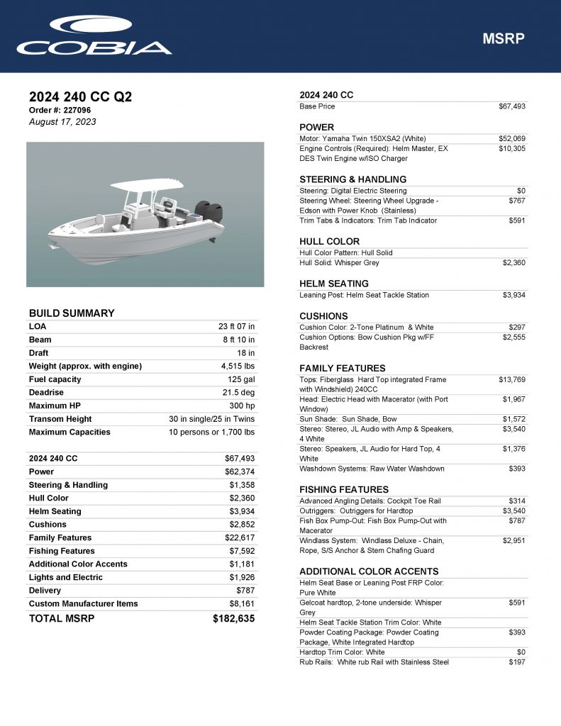 Msrp 227096 Cobia 240 Cc Page 1