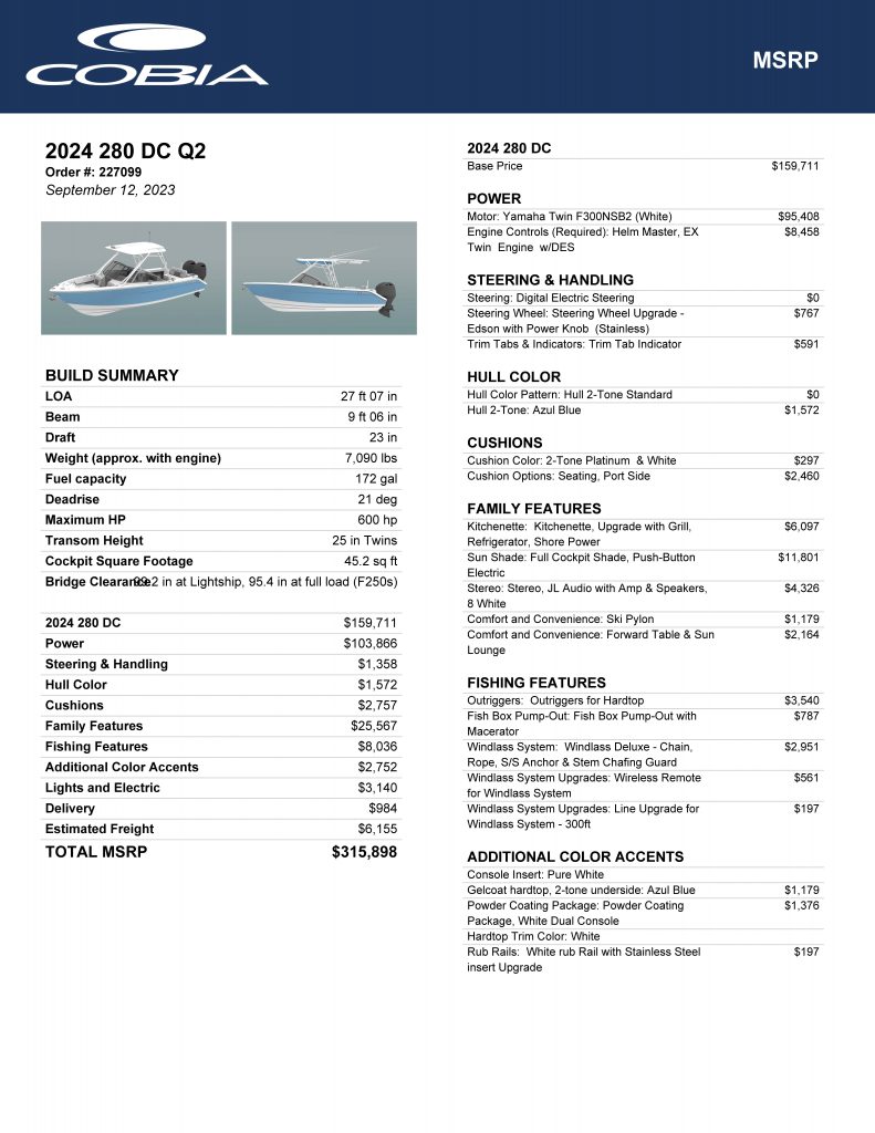Msrp 227099 Cobia 280 Cc Page 1