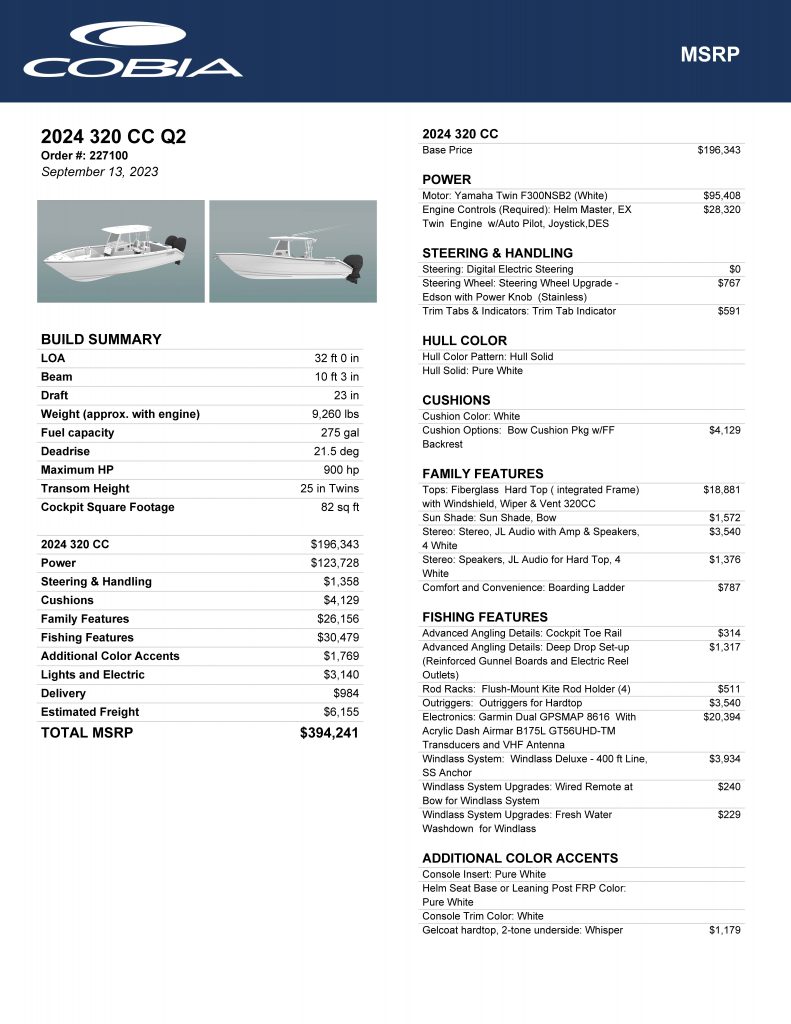 Msrp 227100 Cobia 320 Cc Page 1
